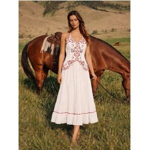 Free People | Rare Cottage Core Valenciana Halter Embroidery Hearts Dress New XS